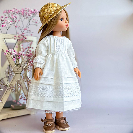 Кукла Карла Рапунцель,  светлые прямые волосы, 34 см, в белом льняном платье